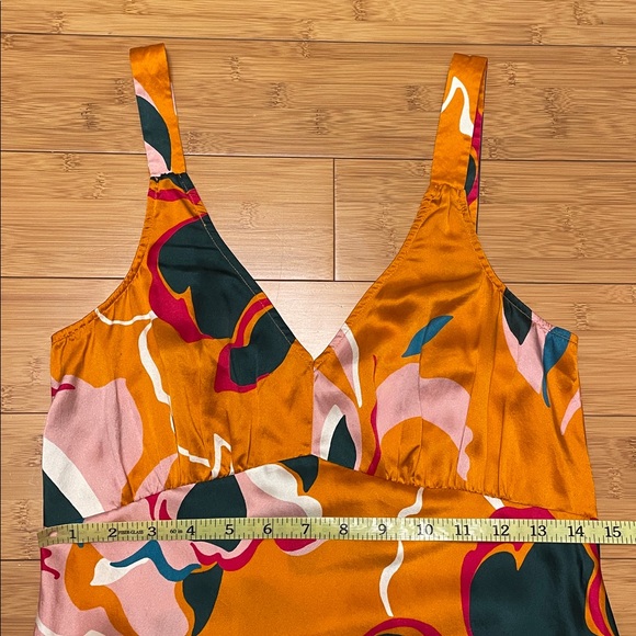 Reformation Daytona Silk Dress Medium Sleeveless Orange Floral Midi V Neck - Picture 14 of 16